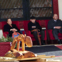 koroneihana event picturing former Māori king Tuheita, King Tupou VI of Tonga and Queen Nanasipau'u